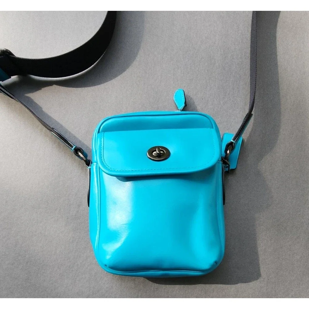 Coach Heritage Crossbody Bag Turquoise Blue Smooth Calf Leather C1269 Turnlock